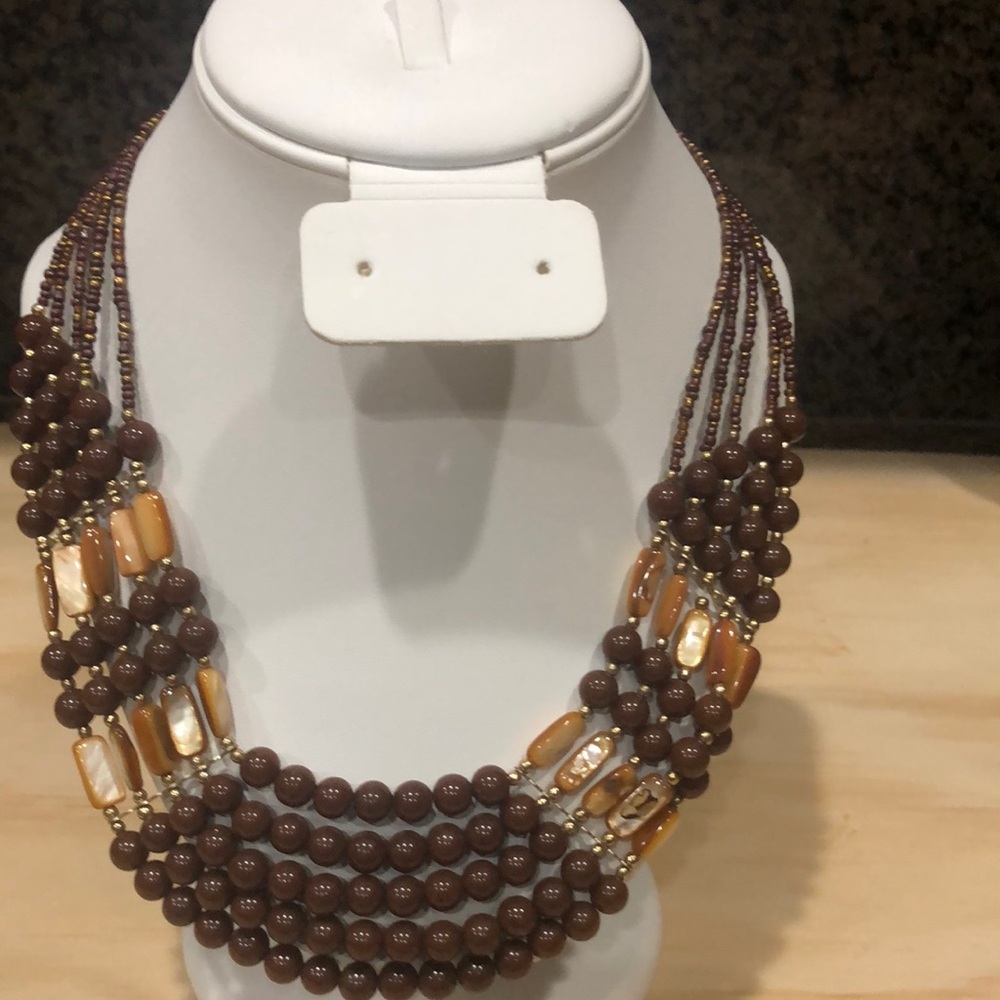 Elegant Brown and Gold Beaded Necklace